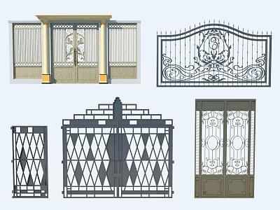 Various Wrought Iron Entrance Gates With Intricate Carvings And Geometric Patterns 3d model