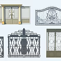 Various Wrought Iron Entrance Gates With Intricate Carvings And Geometric Patterns