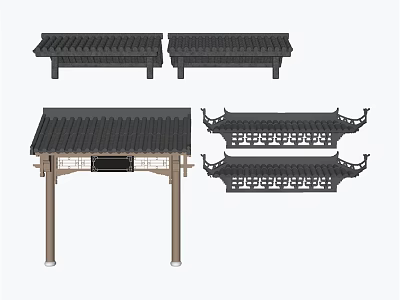 Traditional Chinese Architectural Components Featuring Classic Roof Designs Carved Wooden Decorations And Archway Structures 3d model