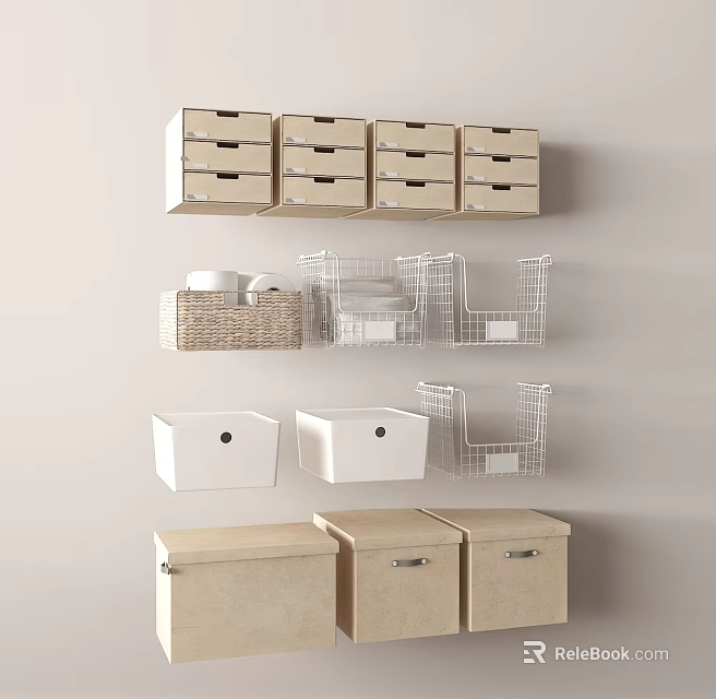 Practical Storage Baskets with Woven Metal and Lidded Designs for Modern Home Organization 3d model 