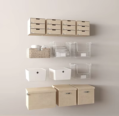Practical Storage Baskets with Woven Metal and Lidded Designs for Modern Home Organization 3d model