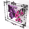 Artistic Plant Combination With Orange Pink Flowers Butterfly Accents And Decorative Frames