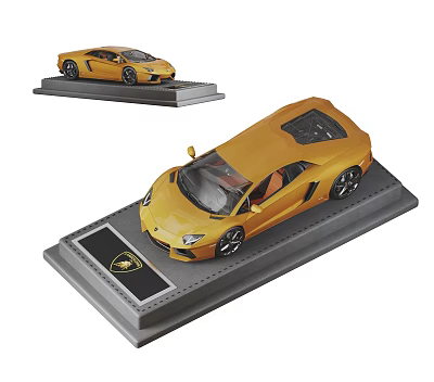 Yellow Sports Car Model Decorative Ornament Set With Display Stand And Base 3d model