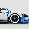 Detailed Blue and White Building Blocks Sports Car Model with Racing Design