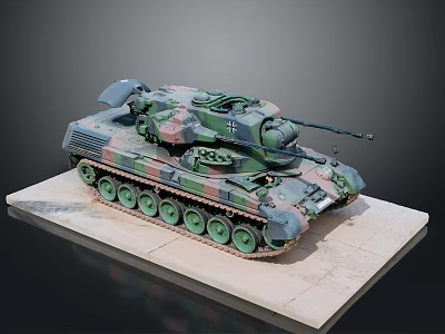 Military Tank Model With Camouflage Paint Turret And Cannon On Display Base 3d model