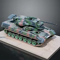 Military Tank Model With Camouflage Paint Turret And Cannon On Display Base