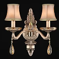 Classic Style Wall Lamp With Beige Lampshades Carved Metal And Crystal Pendants