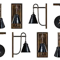 Vintage Metal Wall Lamps With Black Shades And Wooden Backplates In Various Designs