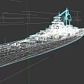 Detailed Warship 3D Model with Upper Structure and Main Guns on Dark Background 3d model