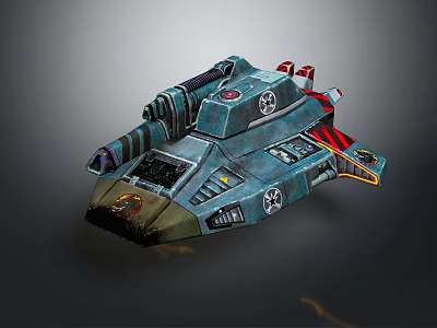 Futuristic Sci Fi Armored Vehicle With Blue Green Body Red Stripes And Star Emblems 3d model