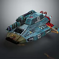 Futuristic Sci Fi Armored Vehicle With Blue Green Body Red Stripes And Star Emblems