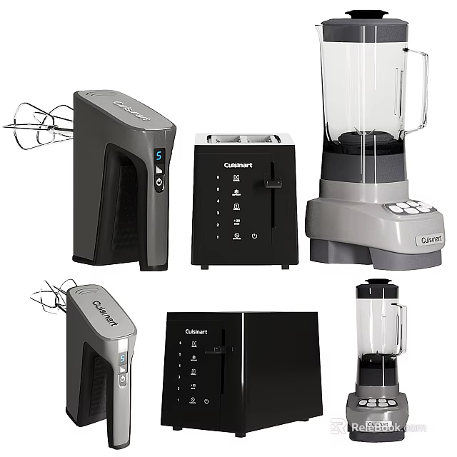 Cuisinart Modern Kitchen Appliances Blender Toaster Mixer Essential For Home Cooking 3d model 