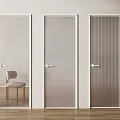 Three Modern Hinged Doors With Clear Frosted And Ribbed Glass White Frames