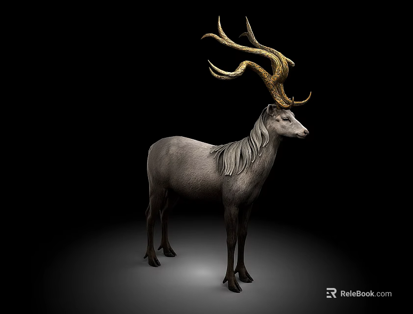 Unique Gray Reptile Featuring Large Horns Against Black Background 3d model 