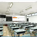 Modern Classroom School Classroom Desk Platform Blackboard Ceiling Fan 3d model
