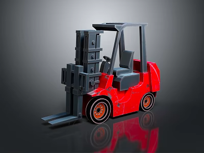 Red Industrial Forklift Truck With Black Cabin Lifting Forks And Wheels 3d model