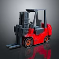Red Industrial Forklift Truck With Black Cabin Lifting Forks And Wheels