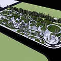 Evening Commercial Landscape With Tall Modern Buildings Circular Fountain Pedestrian Plaza And Ambient Lighting