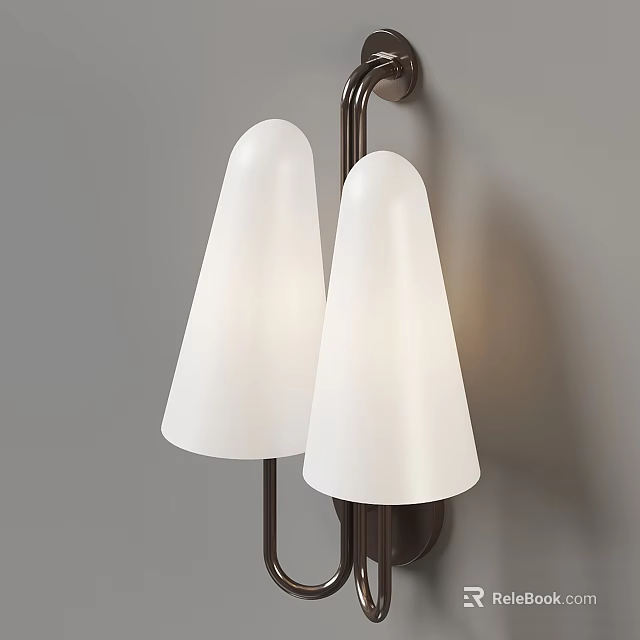Modern Double Wall Mounted Sconce With White Cone Shaped Shades And Metal Bracket 3d model 