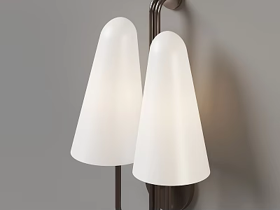 Modern Double Wall Mounted Sconce With White Cone Shaped Shades And Metal Bracket 3d model