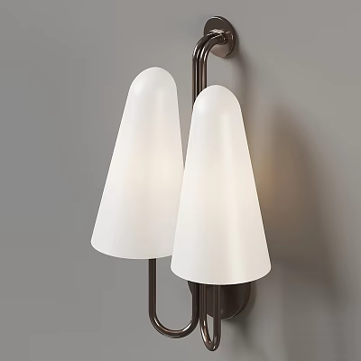 Modern Double Wall Mounted Sconce With White Cone Shaped Shades And Metal Bracket 3d model
