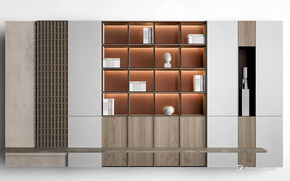 Contemporary Entryway Cabinet And Sideboard With Wooden Lattice Open Shelves And Storage Cabinets 3d model 