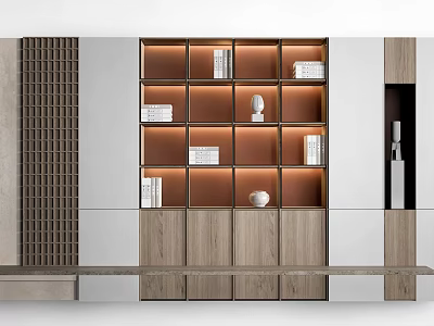 Contemporary Entryway Cabinet And Sideboard With Wooden Lattice Open Shelves And Storage Cabinets 3d model