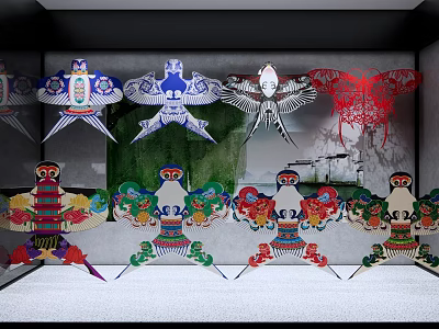 Chinese Kite Traditional Folk Zheng Exhibition Hall Display Cabinet Swallow Animal Zheng Children Zheng Combination Creative Art Zheng Paper Kite 3d model