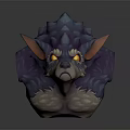 Mythical Fantasy Creature Wolf Head With Spiked Blue Purple Fur And Glowing Yellow Eyes