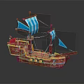 Commercial Equipment Red Pirate Ship Model With Blue Sails For Business Decor Displays