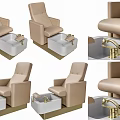 Modern Beige Leather Pedicure Chairs With Foot Basins And Gold Faucets