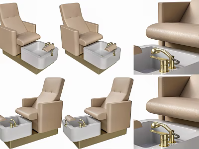 Modern Beige Leather Pedicure Chairs With Foot Basins And Gold Faucets 3d model