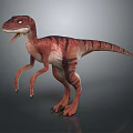 Realistic Red Brown Striped Dinosaur Character With Sharp Teeth Standing Pose 3d model