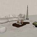Modern Cream Curved Sectional Sofa And Solid Wood Coffee Table Combination For Cozy Living Room