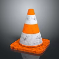 Orange And White Striped Traffic Cone With Orange Square Base On Gray Surface