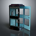 Vintage Telephone Booth With Open Glass Door And Interior Telephone Equipment