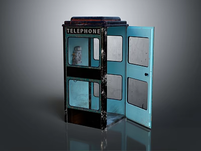 Vintage Telephone Booth With Open Glass Door And Interior Telephone Equipment 3d model