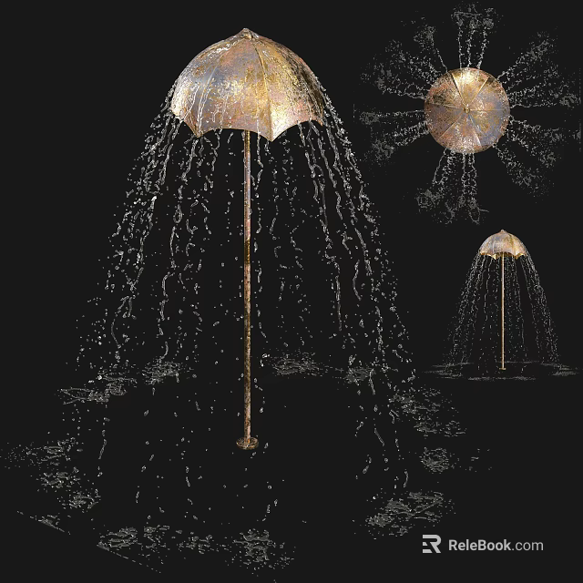 Artistic Garden Ornament Featuring Umbrella Shaped Water Fountain and Flowing Water 3d model 