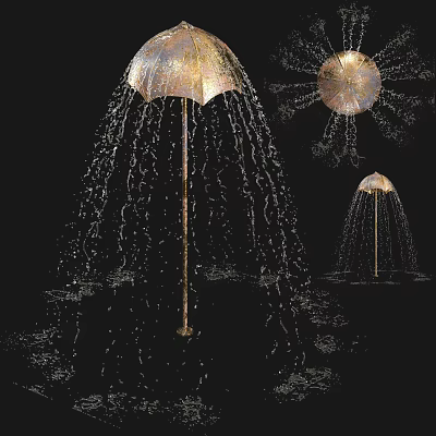 Artistic Garden Ornament Featuring Umbrella Shaped Water Fountain and Flowing Water 3d model