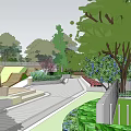 Modern Park Landscape Design Featuring Green Areas Trees And Curved Paths