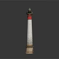 Classic Lighthouse Architecture With White Tower Red Stripe Green Lantern And Stone Base 3d model