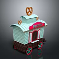 Blue And White Pretzel Cart With Decorative Pretzels On Top And Wheels