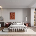 Modern Bedroom Interior With Comfortable Sofa TV Windows Decorative Painting And Wooden Floor
