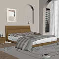 Modern Bedroom Interior With Leather Headboard Gray Pillows And Arched Design