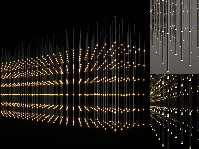 Modern Chandelier With Multiple Hanging Light Strings And Warm Yellow Lighting 3d model