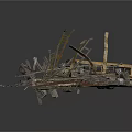 Collapsed Bridge Structure With Yellow School Bus Debris And Broken Wood