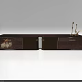 Modern Decorative Cabinet In Dark Brown With Glass Doors Metal Accents And Candlestick Decor