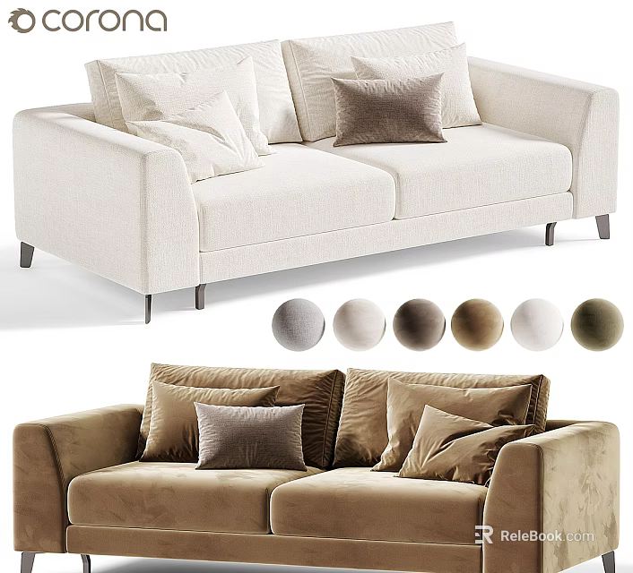 Modern Two Seater Sofa With Plush Cushions And Multiple Color Options 3d model 