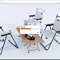 Outdoor Folding Table and Chairs Set with Wooden Top Metal Frame and White Canvas Seats