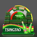 Commercial TSINGTAO Beer Display Stand With 120th Anniversary Green Curved Design And Bottled Arrangement